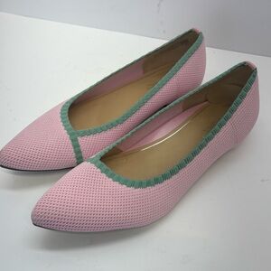 Vionic Pink Pointed-Toe Knit Flats with Green Trim Women Sz 8 Easter EUC
